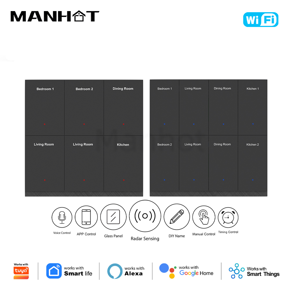 Smart Home Internet - สวิตช์อัจฉริยะ MANHOT WiFi DIY แบบกำหนดชื่อได้ 1/2/3/4/6/8