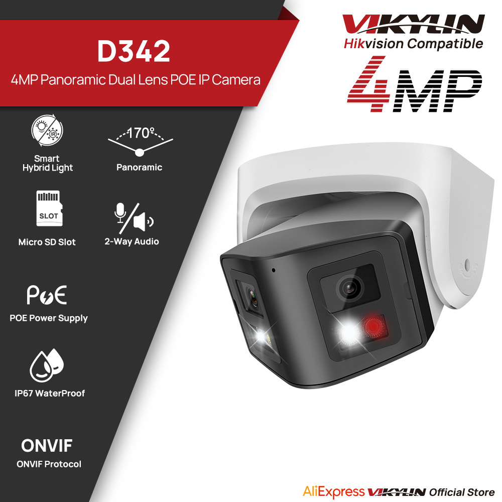 Smart Home Hikvision - วิกิลิน 4MP พาโนรามาเลนส์คู่สมาร์ทกล้อง IP แบบแสงคู่กล้องวงจรปิดพูดคุยสองทางกล้องรักษาความปลอดภัย POE