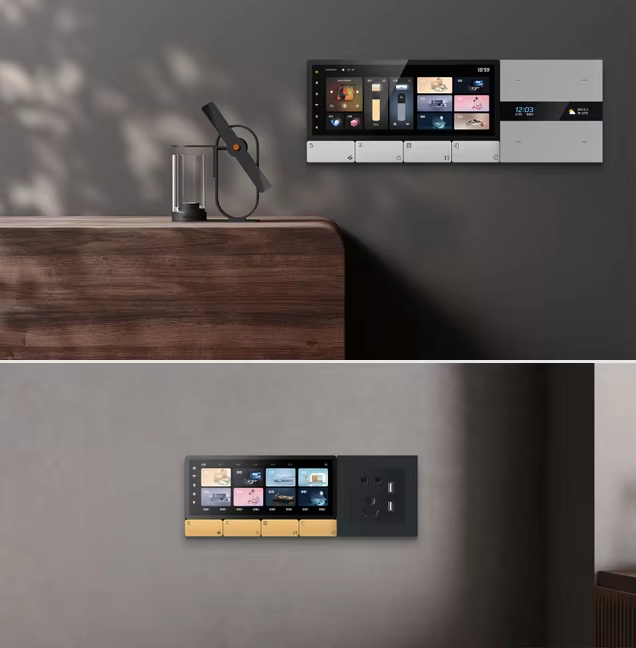 Smart Home Tuya - เครื่องเล่นเพลงหน้าจอสัมผัส F5 Tuya UK โฮสต์เครื่องขยายเสียงติดผนังบ้านอัจฉริยะ แผงควบคุมกลาง