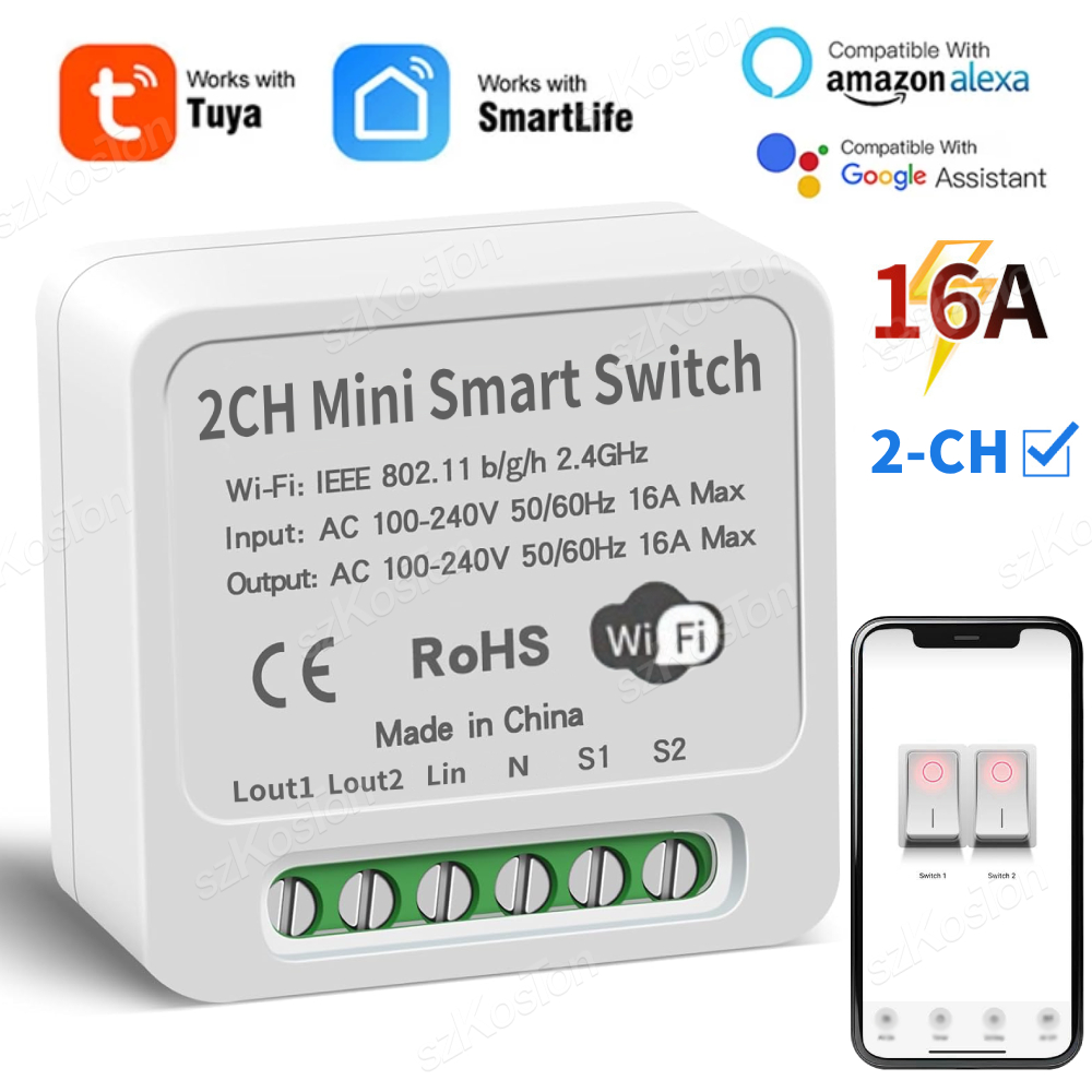 Smart Home Diy - 16A Tuya WiFi สมาร์ทโมดูลสวิทช์สมาร์ท 2CH MiNi