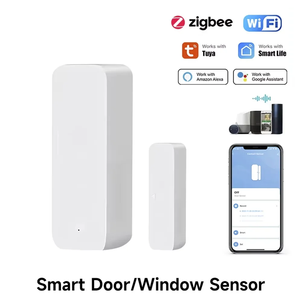 Smart Home Gateway - Tuya Zigbee/WiFi เซ็นเซอร์ประตูหน้าต่างแม่เหล็กเปิดปิดเครื่องตรวจจับ Smart Life APP