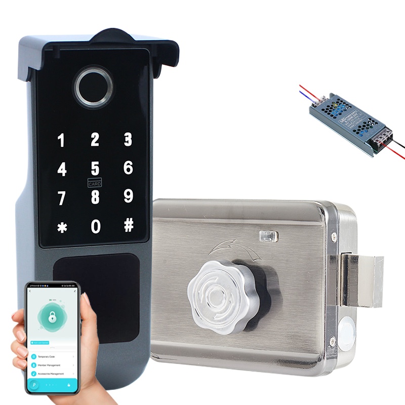 Upgrade Smart Home - ล็อคประตูเหล็กกันน้ำสำหรับภายนอกอาคาร รุ่นอัพเกรด พร้อมระบบสแกนลายนิ้วมือ สำหรับบ้านอัจฉริยะ Tuya ใช้ได้กับประตูแบบเก่า