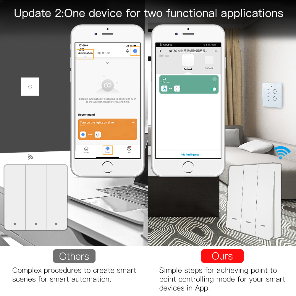สวิตช์ควบคุมฉากไร้สาย MOES Tuy - Tuya Smart Switch บทวิจารณ์และราคา