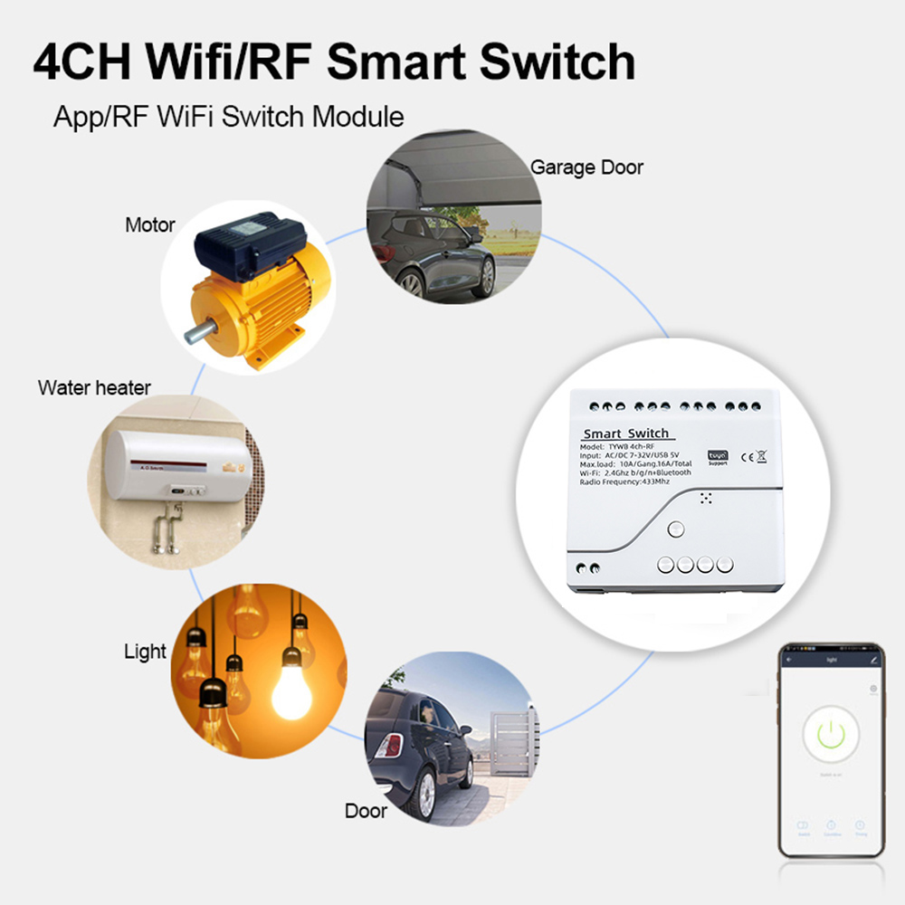 สวิตช์ไฟไวไฟอัจฉริยะ4CH ตัวรับ - Smart Home Diy บทวิจารณ์และราคา