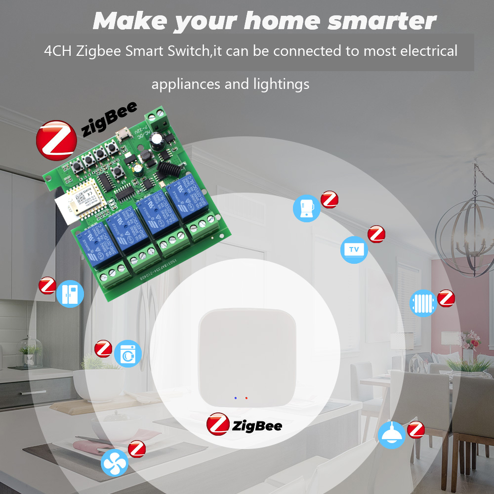โมดูลสวิตช์รีเลย์ Tuya 4CH Zig - Smart Home Ac บทวิจารณ์และราคา